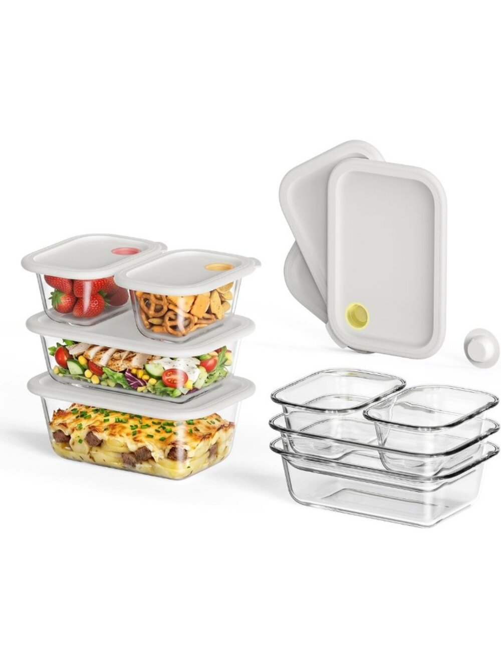 8-Piece Glass Food Storage Containers Set with Stackable Lids for Meal Prep
